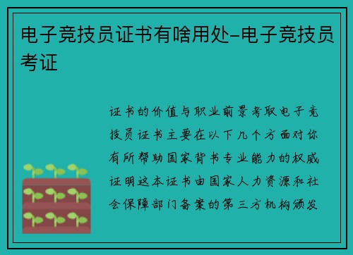 电子竞技员证书有啥用处-电子竞技员考证